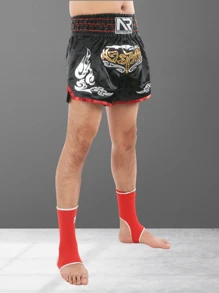 男友款黑色泰拳短裤 男士 WoBoyfriend 款男士复古拳击短裤 跆拳道高级 MMA 格斗队服训练运动健身短裤 - 黑色 - 查看 3