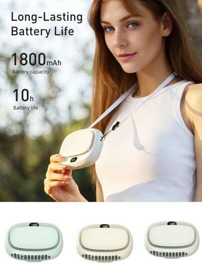 ViSSKO 1pc Rechargeable 1800mAh Outdoor Portable Mini Fan, 4 Speed Settings + 1 Nature Mode, Can Be Hung On Neck/Waist/Desktop, With Charging Indicator, Includes Lanyard
