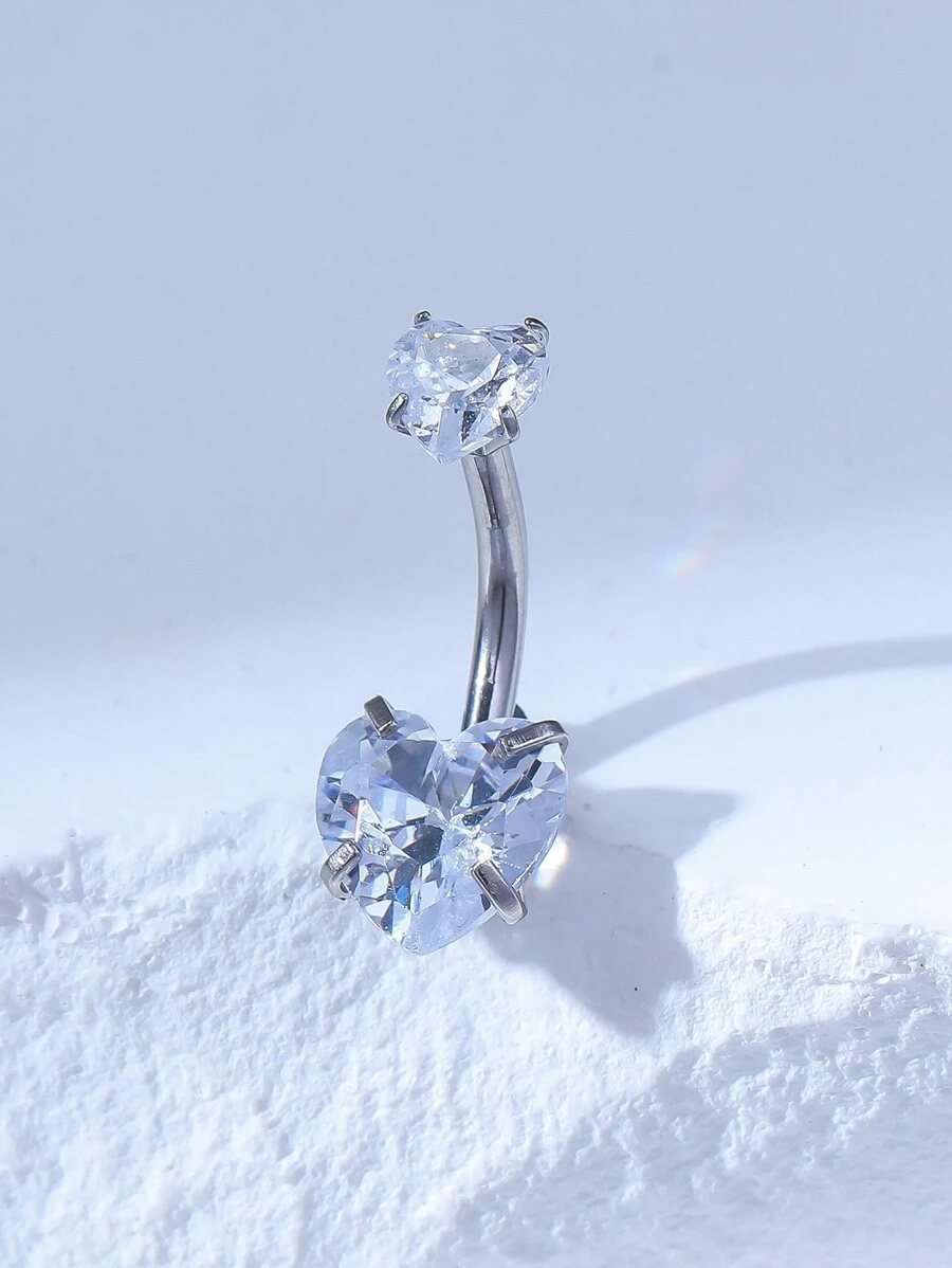 1 件银色休闲时尚不锈钢肚脐环，镶有心形方晶锆石，适合女性作为情人节、圣诞节、感恩节、万圣节、复活节、酒吧、海滩派对生日礼物以及日常佩戴情人节、妈妈、母亲、母亲节、礼物 - 銀色 - 查看 1