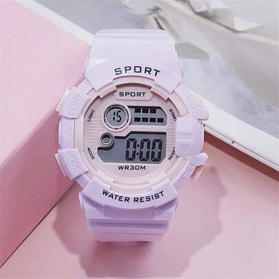 1pc Ladies LED Multifunctional Waterproof Sports Electronic Wristwatch With Round Silicone Strap, Macaron Colors, Date Display, Week Display, Stopwatch, Night Light And Alarm Clock, Suitable For Teenagers, Students, Couples, Daily Wear And Decoration.