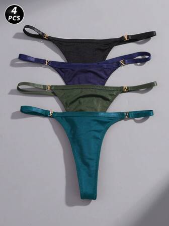 VKME 4件套低腰纯色金属丁字裤内裤