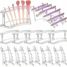 2 个装塑料笔筒，笔展示架 6 槽笔架展示垂直眉笔架化妆刷架收纳架适用于家庭办公室学校用品，2 种款式（透明）化妆刷架收纳架适用于学校办公室家庭商店 - 無色 - 查看 3