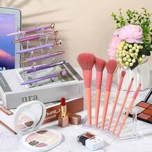 2 个装塑料笔筒，笔展示架 6 槽笔架展示垂直眉笔架化妆刷架收纳架适用于家庭办公室学校用品，2 种款式（透明）化妆刷架收纳架适用于学校办公室家庭商店 - 無色 - 查看 1