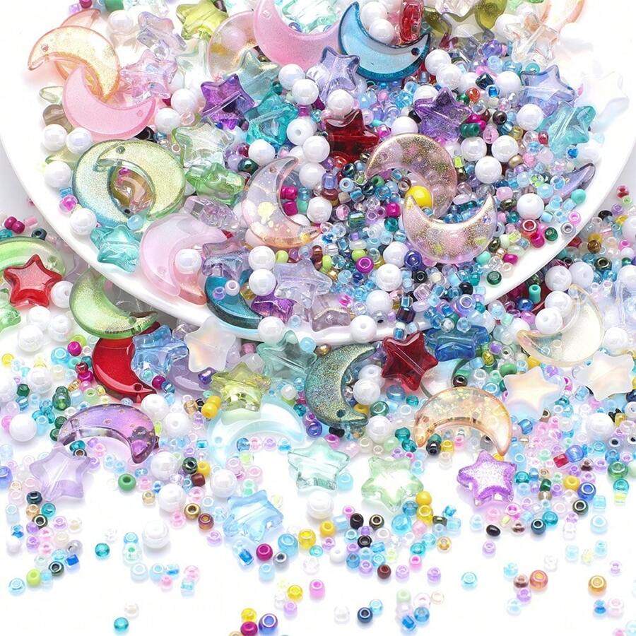 1 Pack 20pcs Star Shaped Beads, 10pcs Moon Shaped Beads, Glass Beads For Diy Jewelry Making - Color - View 1