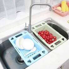 高品質1入廚房水槽過濾網籃，可擴展多功能水果蔬菜清洗籃，碗碟排水架，塑料收納架，家庭收納用品，廚房配件，浴室配件 - 彩色 - 查看 3