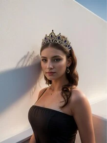 女士皇冠，巴洛克水晶水钻头饰配饰，适合公主女孩女王新娘生日婚礼舞会服装派对皇室 - 彩色 - 查看 6