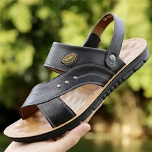2024 New Summer Men's Dual-Use Comfortable Soft-Sole Sandals, Genuine Leather Beach Shoes, Cowhide Casual And Versatile Large Size Men's Shoes - Black - View 3