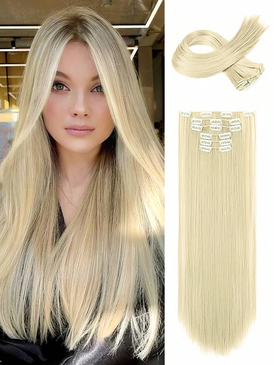 Kẹp Phong cách Nối tóc , 6 cái Thẳng 24 Nối tóc Thích hợp Đối với phụ nữ , Chống nóng Sợi tổng hợp Tóc , Bạch kim Vàng Tóc