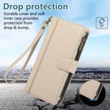 Leiks Durable PU Leather Phone Case Zipper Wallet With Cards Holder Cover Phone Case For Women With Removable Wrist Strap Compatible With IPhone Samsung Pixel Redmi