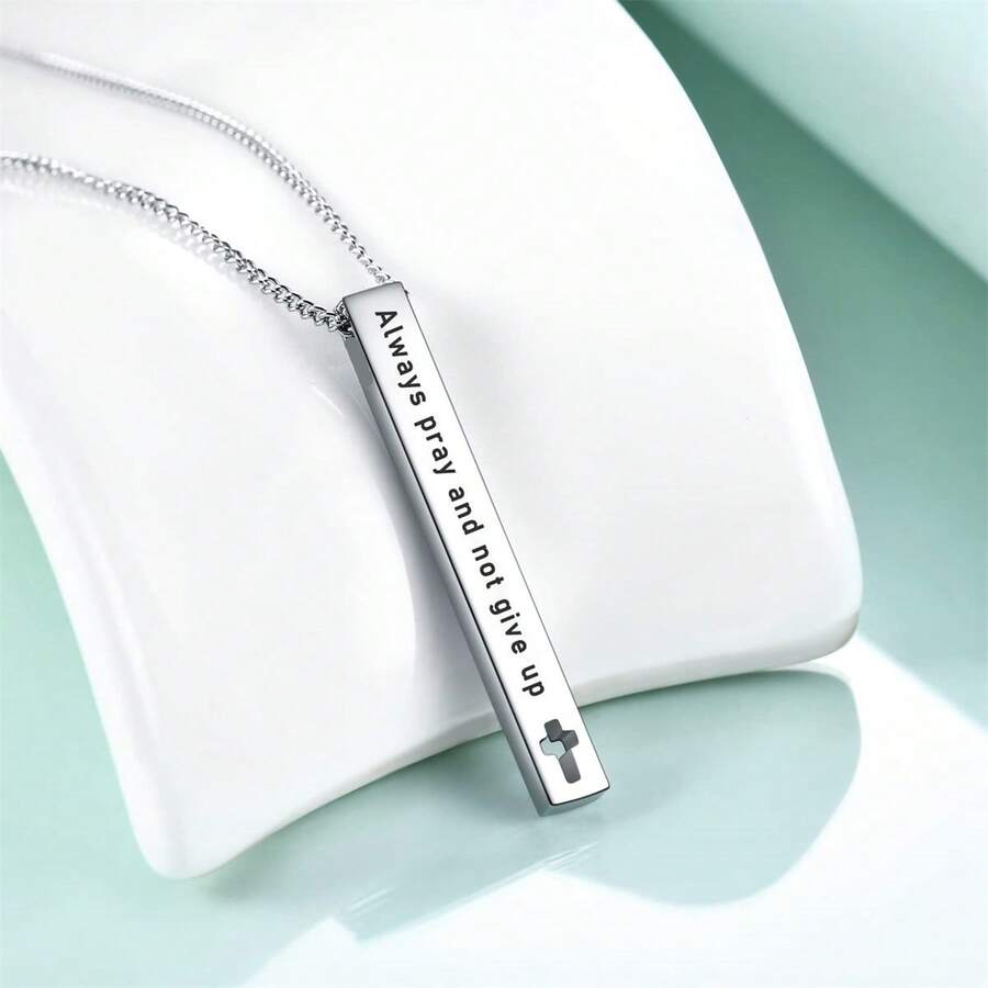 Christian Bible Verse Bar Necklaces For Women,  Faith Inspirational Birthday Jewelry Gift - Silver - View 1