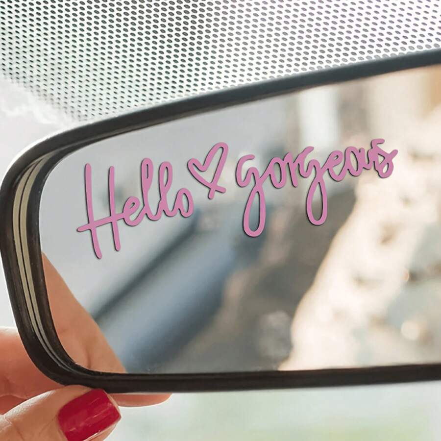 1pc Car Rearview Mirror Heart-Shaped Letter Sticker