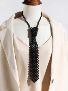 1 件女士时尚黑/白仿珍珠串珠镂空装饰浪漫项链，适合约会、购物、派对 - 純色 - 查看 2