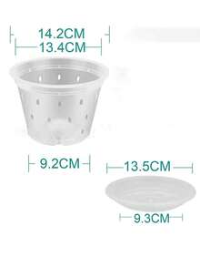 1pc Orchid Pot, Plastic Translucent Flower Pot With Drainage Holes And Tray, Breathable Slotted Plastic Planter For Indoor And Outdoor Orchids - Transparent - View 2