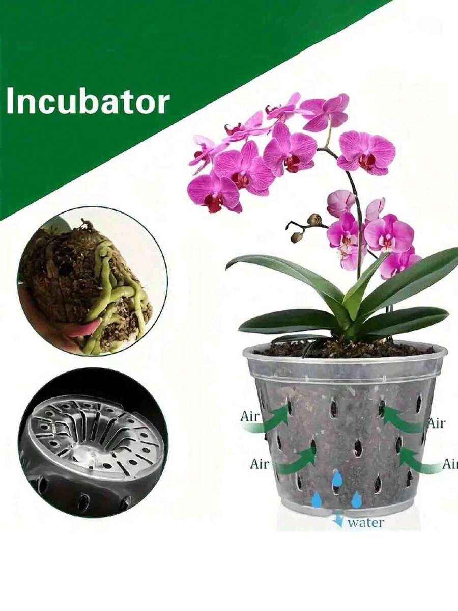 1pc Orchid Pot, Plastic Translucent Flower Pot With Drainage Holes And Tray, Breathable Slotted Plastic Planter For Indoor And Outdoor Orchids - Transparent - View 1