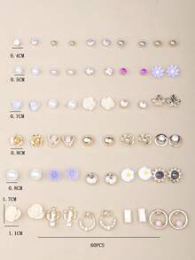 1張卡/30對歐美精品金屬合金和丙烯酸複合耳環套裝，附有復古簡單的花朵、葉子、蝴蝶、幾何形狀和鑽石嵌飾，適用於畢業季、母親節、教師節等創意禮物。 - 耳環 - 查看 6