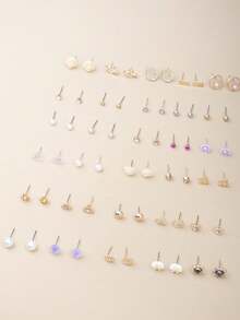 1張卡/30對歐美精品金屬合金和丙烯酸複合耳環套裝，附有復古簡單的花朵、葉子、蝴蝶、幾何形狀和鑽石嵌飾，適用於畢業季、母親節、教師節等創意禮物。 - 耳環 - 查看 3