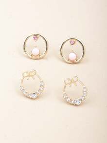 1張卡/30對歐美精品金屬合金和丙烯酸複合耳環套裝，附有復古簡單的花朵、葉子、蝴蝶、幾何形狀和鑽石嵌飾，適用於畢業季、母親節、教師節等創意禮物。 - 耳環 - 查看 4