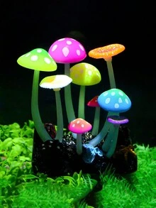發光效果人工蘑菇水族箱植物裝飾，水族箱景觀花盆裝飾，花園裝飾 - 彩色 - 查看 1
