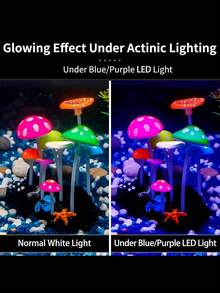 發光效果人工蘑菇水族箱植物裝飾，水族箱景觀花盆裝飾，花園裝飾 - 彩色 - 查看 4