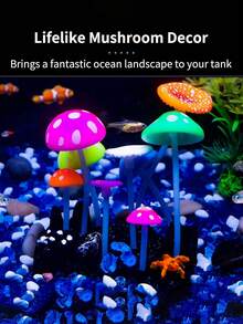 發光效果人工蘑菇水族箱植物裝飾，水族箱景觀花盆裝飾，花園裝飾 - 彩色 - 查看 2