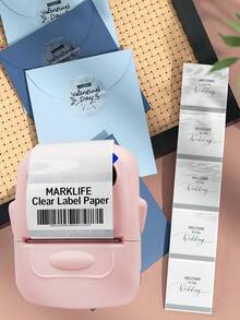 MARKLIFE通透無色熱敏標籤紙1.58英寸X0.79英寸（40毫米×30毫米）透明標籤，透明1捲，每捲250個標籤- P50，D100防水，防油，適用於包裝，禮品，商業和家庭的商標/條形碼/貼紙 - 無色 - 查看 5