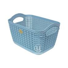 paquete de 2 canastas medianas tipo Mitril organización hogar almacenamiento multiusos resistentes diseño moderno cesta ropa juguetes baño cocina estantería portátil funcionalidad - Azul - Ver 5