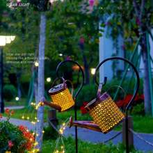 太阳能喷壶灯花园太阳能夜灯艺术 LED 灯带支架淋浴灌溉罐灯串防水金属花园装饰适用于家庭小径和露台庭院和草坪，户外花园照明适用于小径、庭院、露台 - 太陽能庭院燈 - 查看 4