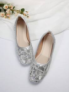 时尚舒适软底女士平底鞋，春秋季低帮便士乐福鞋 - 銀色 - 查看 2