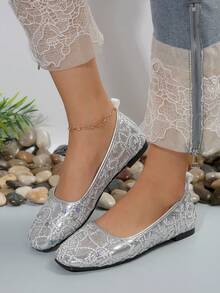 时尚舒适软底女士平底鞋，春秋季低帮便士乐福鞋 - 銀色 - 查看 3