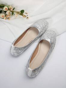 时尚舒适软底女士平底鞋，春秋季低帮便士乐福鞋 - 銀色 - 查看 4