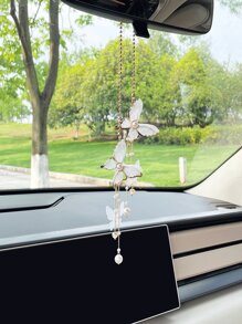 1pc Butterfly Car Pendant Rearview Mirror Decoration For Women - White - View 2
