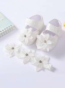 1 双婴儿公主软底学步袜 + 1 件婴儿头带发带礼品套装 - 白色 - 查看 2