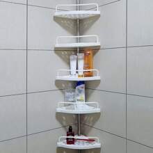 4 Tier Telescopic Bathroom Wall Corner Shelf Rack Shower Caddy Storage Organizer,Telescopic Bathroom Shower Shelf Storage Rack, Easy Installation And Height Adjustable,Easy To Install And Clean.For Universal Use In Shower Cubicle, In Bathtub Corner Or In Bathroom. - White - View 5