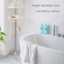 4 Tier Telescopic Bathroom Wall Corner Shelf Rack Shower Caddy Storage Organizer,Telescopic Bathroom Shower Shelf Storage Rack, Easy Installation And Height Adjustable,Easy To Install And Clean.For Universal Use In Shower Cubicle, In Bathtub Corner Or In Bathroom. - White - View 6