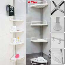 4 Tier Telescopic Bathroom Wall Corner Shelf Rack Shower Caddy Storage Organizer,Telescopic Bathroom Shower Shelf Storage Rack, Easy Installation And Height Adjustable,Easy To Install And Clean.For Universal Use In Shower Cubicle, In Bathtub Corner Or In Bathroom. - White - View 2