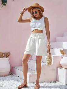 Trajes de Baño: Pantalones Cortos de Lino Palazos Completos para Mujer, una Opción Elegante y Cómoda para los Días Soleados.