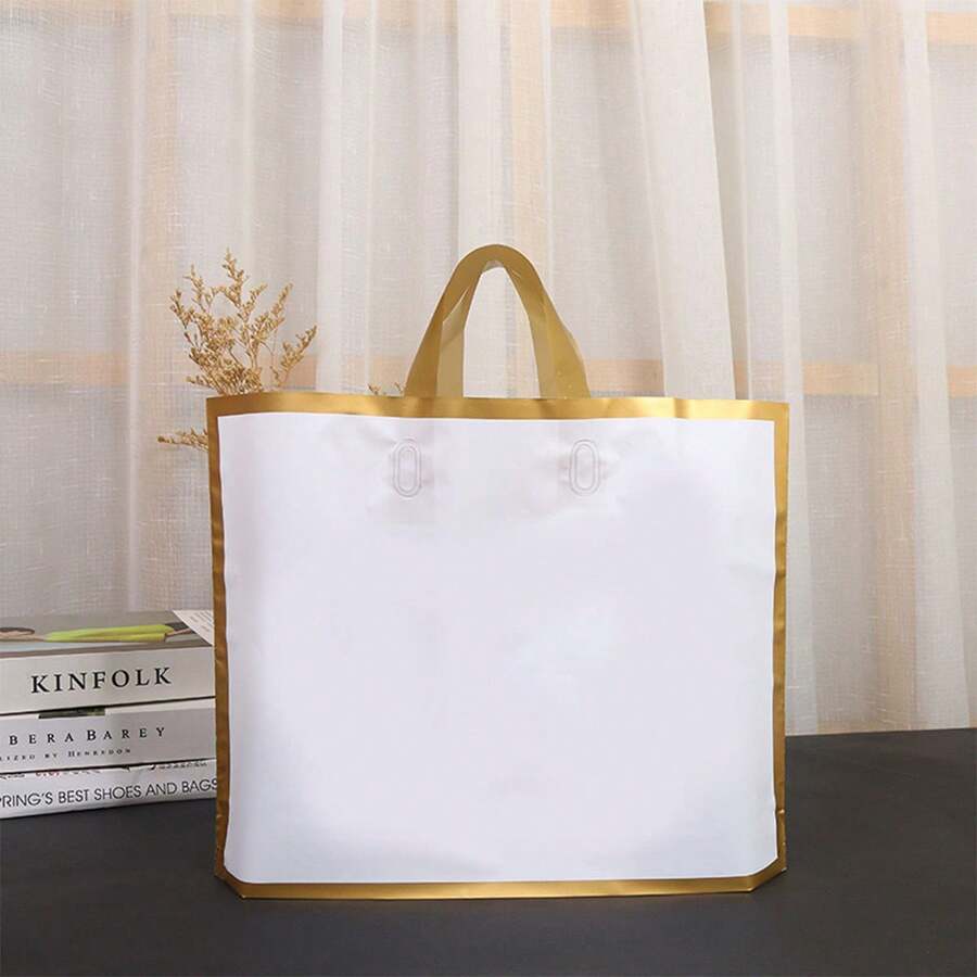 Bolsa de regalo blanca con borde dorado, conjunto de 10 bolsas de compras para fiesta, bolsa de mano de recuerdo, bolsa de regalo de bodas/cumpleaños/graduación/regreso a clases/festivales, bolsa de cosméticos - Blanco - Ver 1