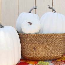 8 Inch Large Orange Fake Pumpkins For Decorating - 2PCS Big Decorative Foam Pumpkins For Fall Decor, Artificial Plastic Pumpkins Perfect For Halloween Decor Thanksgiving Table Decor - Multicolor - View 5