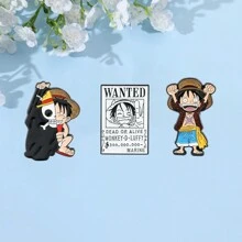 ONE PIECE Juego de 3 piezas de broches de personajes de dibujos animados de la serie ONE PIECE, pasadores de solapa esmaltados elegantes como accesorios de joyería para mochila, camisa y regalo