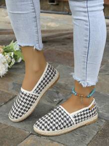 Zwart-witte damesschoenen met pied-de-poule geweven onderkant, gebreide, ademende schoenen voor reizen en casual uitstapjes, met antislip- en slijtvaste eigenschappen