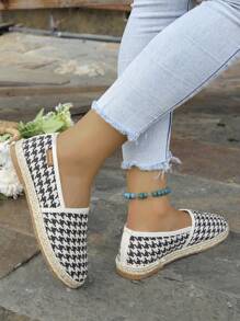 Zwart-witte damesschoenen met pied-de-poule geweven onderkant, gebreide, ademende schoenen voor reizen en casual uitstapjes, met antislip- en slijtvaste eigenschappen