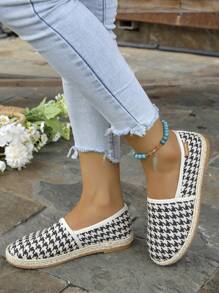 Zwart-witte damesschoenen met pied-de-poule geweven onderkant, gebreide, ademende schoenen voor reizen en casual uitstapjes, met antislip- en slijtvaste eigenschappen