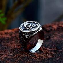 1 pieza Anillo de moda de acero de titanio con cabeza de diablo para mujeres y hombres - Negro - Ver 2