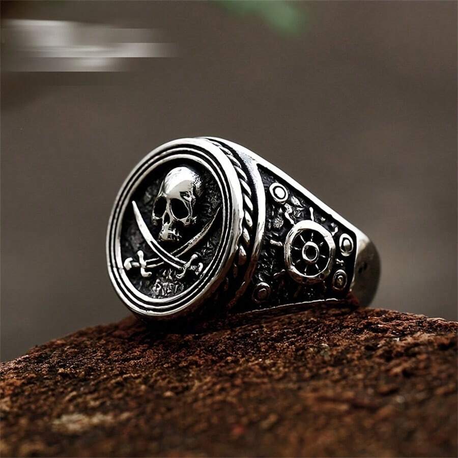 1 pieza Anillo de moda de acero de titanio con cabeza de diablo para mujeres y hombres - Negro - Ver 1