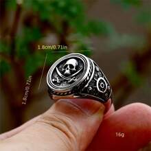1 pieza Anillo de moda de acero de titanio con cabeza de diablo para mujeres y hombres - Negro - Ver 4