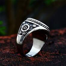 1 pieza Anillo de moda de acero de titanio con cabeza de diablo para mujeres y hombres - Negro - Ver 3