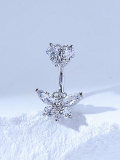 1 buc. Inel de burtă casual cu fluture, placat cu argint, confecționat din cupru și zirconiu cubic, potrivit pentru femei, Ziua Îndrăgostiților, Crăciun, Paște, Bar, Petrecere pe plajă, Cadou de zi de naștere, Îmbrăcăminte zilnică, Mamă, Mamă, Ziua Mamei, Cadou