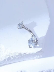 1 件银色休闲时尚不锈钢肚脐环，镶有心形方晶锆石，适合女性作为情人节、圣诞节、感恩节、万圣节、复活节、酒吧、海滩派对生日礼物以及日常佩戴情人节、妈妈、母亲、母亲节、礼物 - 銀色 - 查看 2