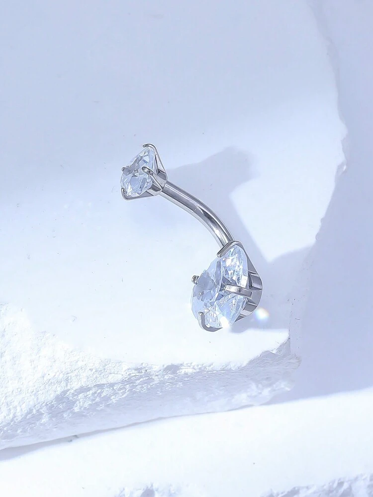 1pc Silver Leisure Fashion Stainless Steel Belly Button Ring With Heart Shaped Cubic Zirconia, Suitable For Women As Valentine's Day, Christmas, Thanksgiving, Halloween, Easter, Bars, Beach Parties Birthday Gift And Daily Wearing Valentines,Mom,Mother,Mother's Day,Gift