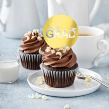 12 PCS Congrats GRAD Graduation Cupcake Toppers Acrylic You Did It Cake Cupcake Decorations - Gold - View 4